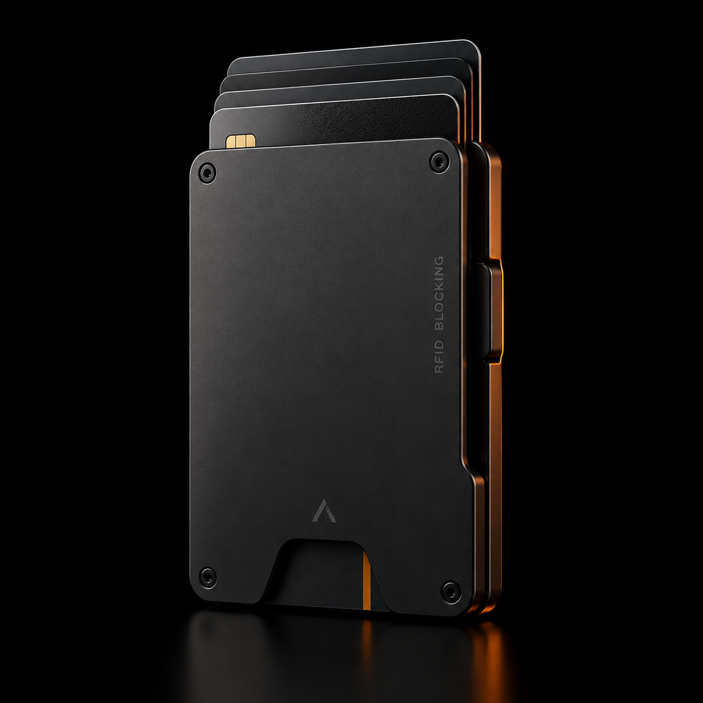 Billetera Minimalista KIKVES en aluminio negro con bloqueo RFID